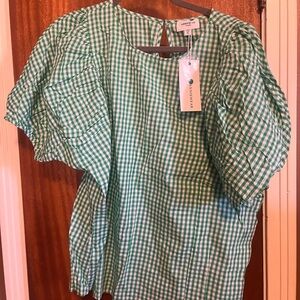 Annie Green and White Gingham Puff Sleeve Top